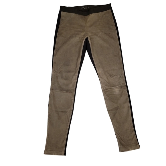 Theory 'Cullen' Lamb Leather and Twill Knit Pants Women's Size 10 Suede Leggings - Picture 2 of 12